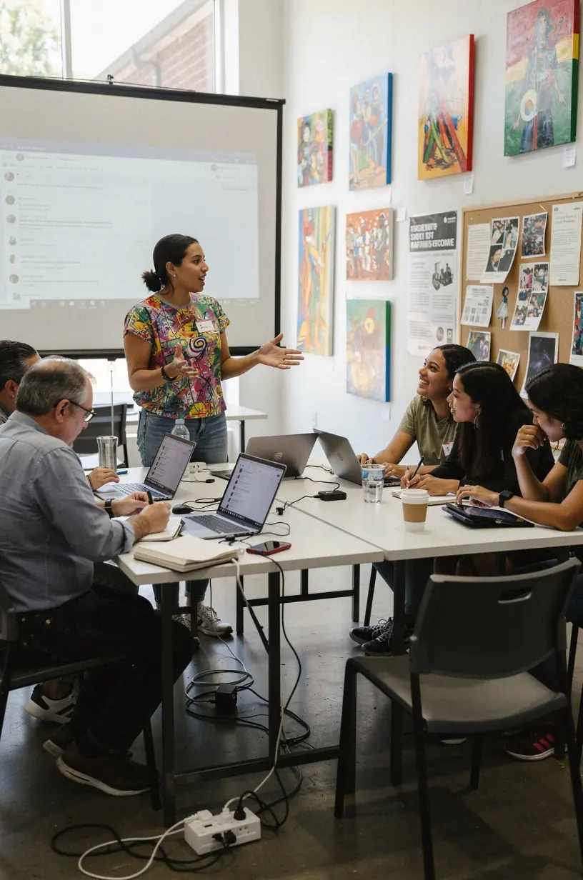 Hands holding a smartphone displaying a community-driven insights blog homepage with articles about regional developments.